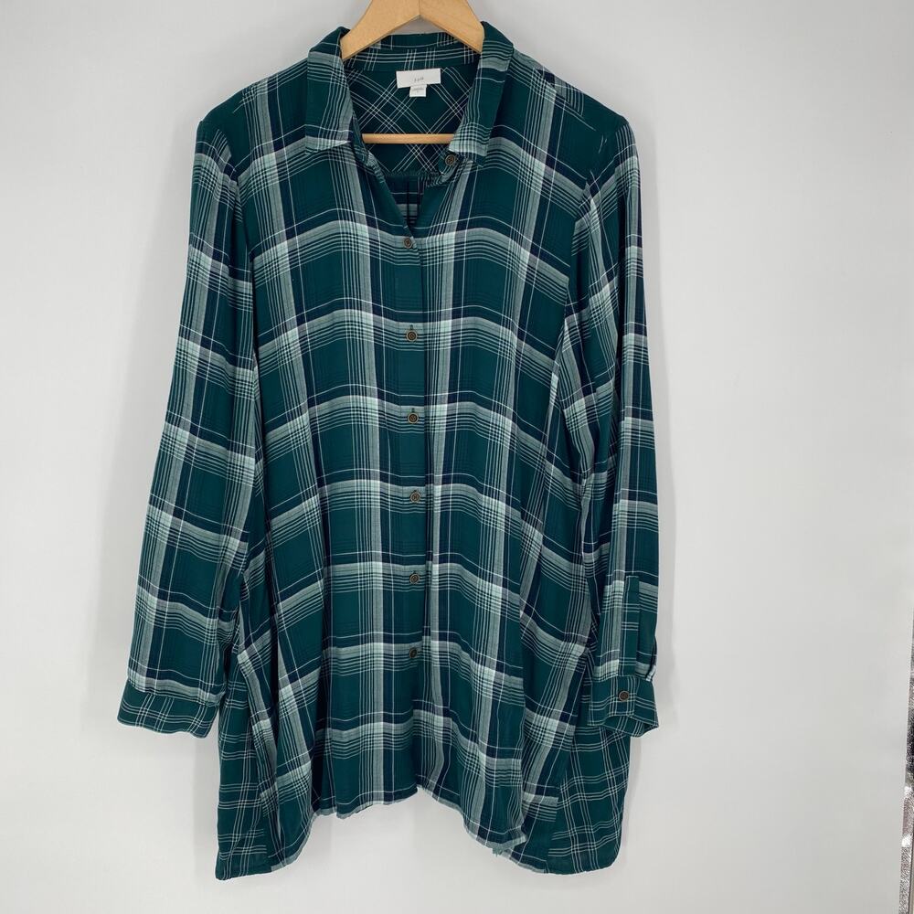 J Jill Tunic Top Women’s‎ Large Green Plaid Flowy Traditional Modeest